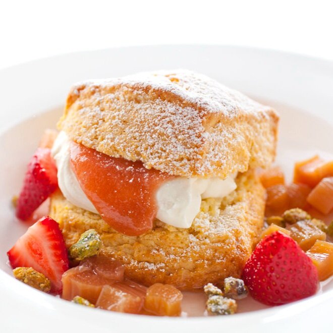 Claudia Fleming's Shortcake Biscuits With Rhubarb Strawberry Compote And White Chocolate Cream