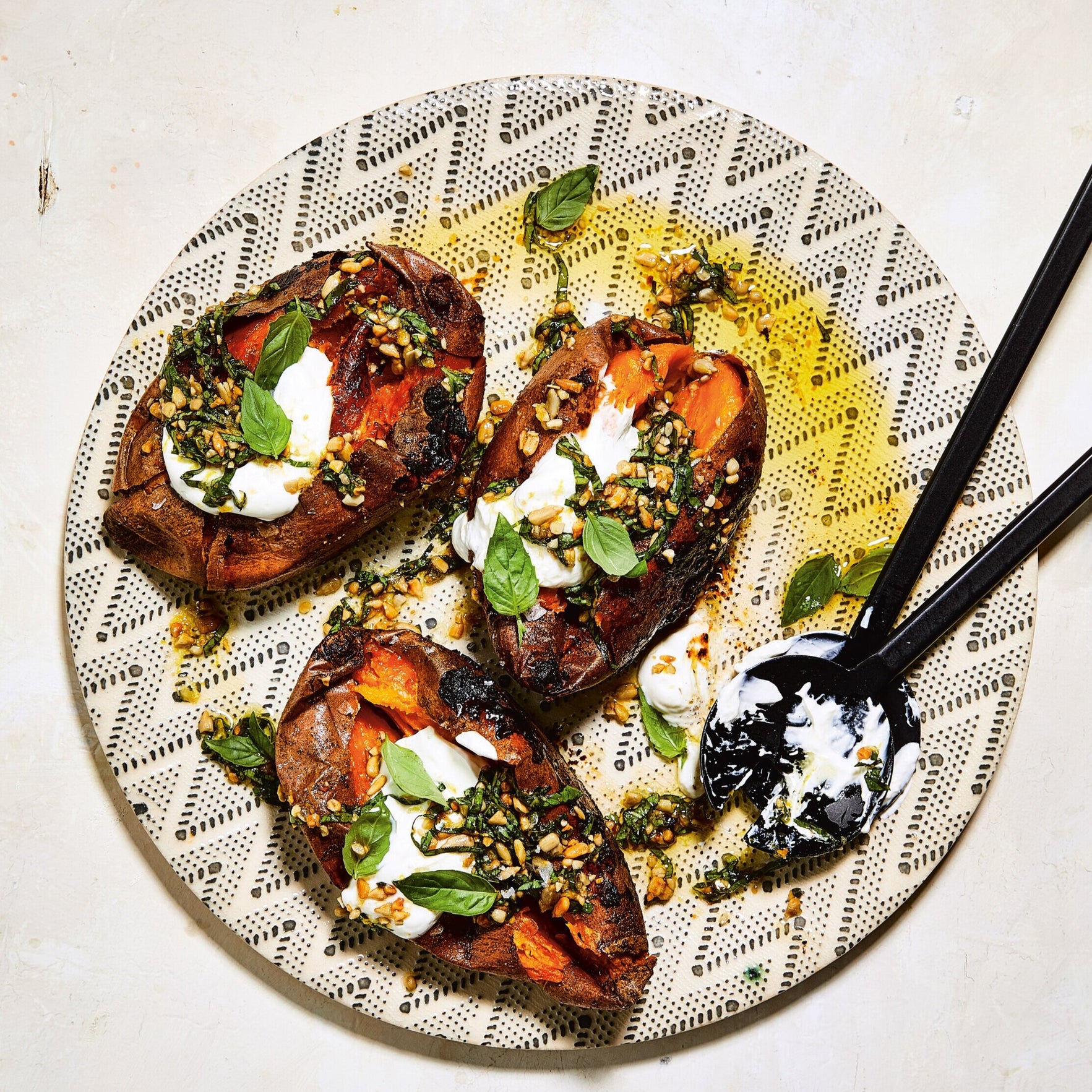 Eden Grinshpan's Whole-Roasted Sweet Potato with Sunflower Gremolata and Lemony Sour Cream