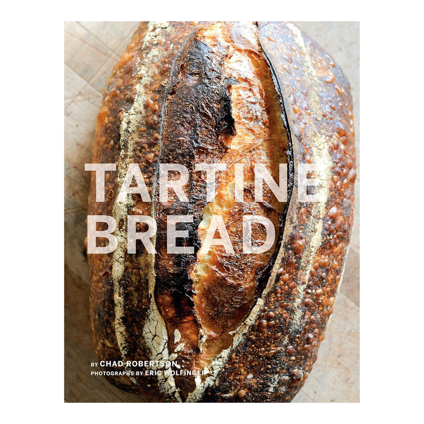 A loaf of bread with the text "TARTINE BREAD" overlay.