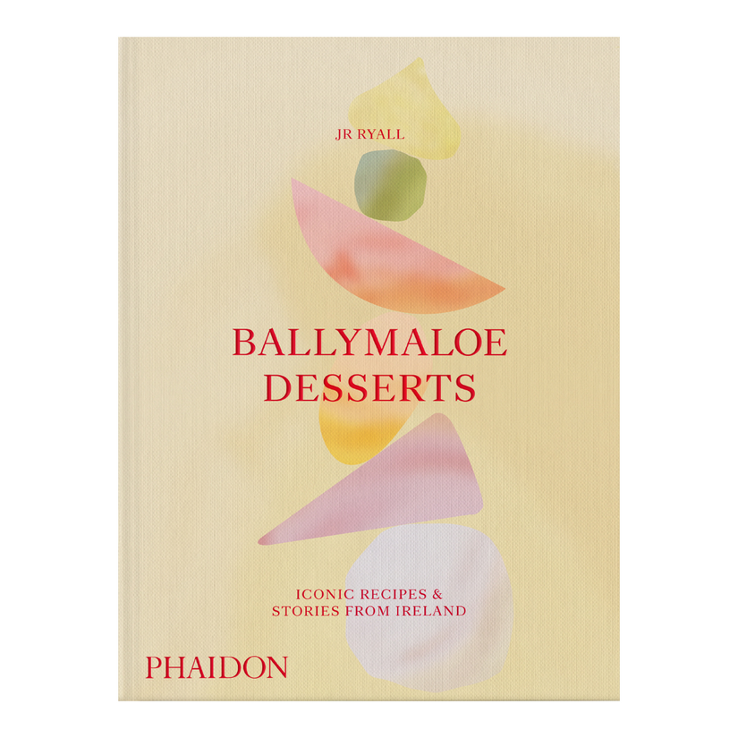 Ballymaloe Desserts cookbook cover with colorful dessert illustrations and text.